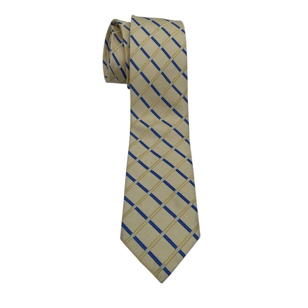 PETER MILLAR Tie MensSz 3" X60" Yellow /Blue Striped Hand Tied Tie (TA15) NW/OTs